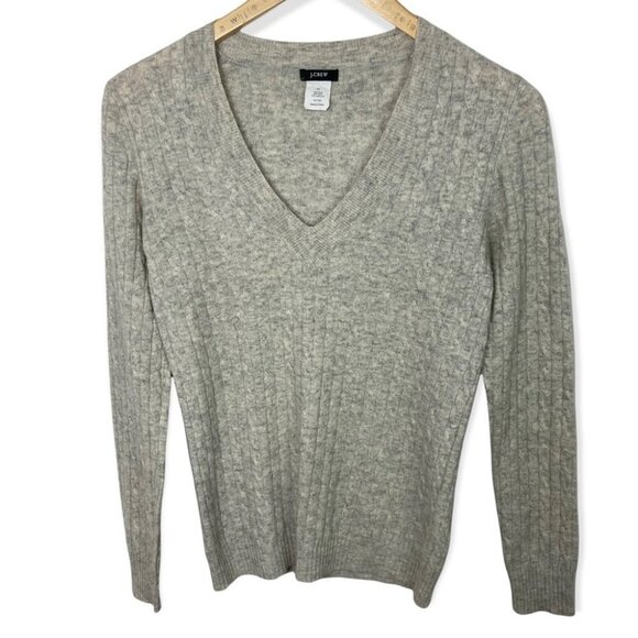 J. Crew Cashmere Wool Cable Knit V-Neck Long Sleeve Sweater Tan Beige Size XS‎ - Picture 1 of 6